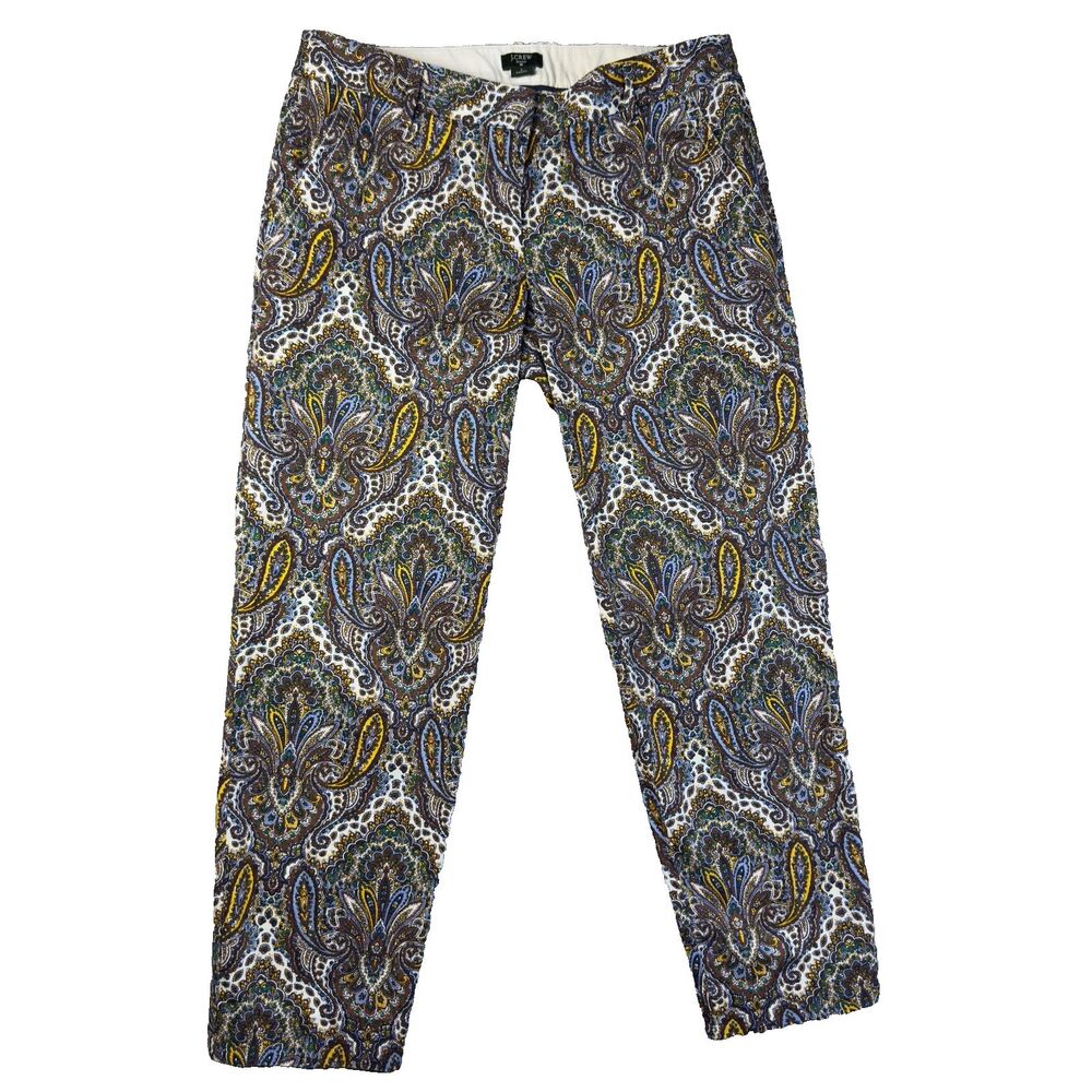 J. Crew Pants Womens 6 Brown Multicolored Paisley City Fit Stretch Chic Trendy